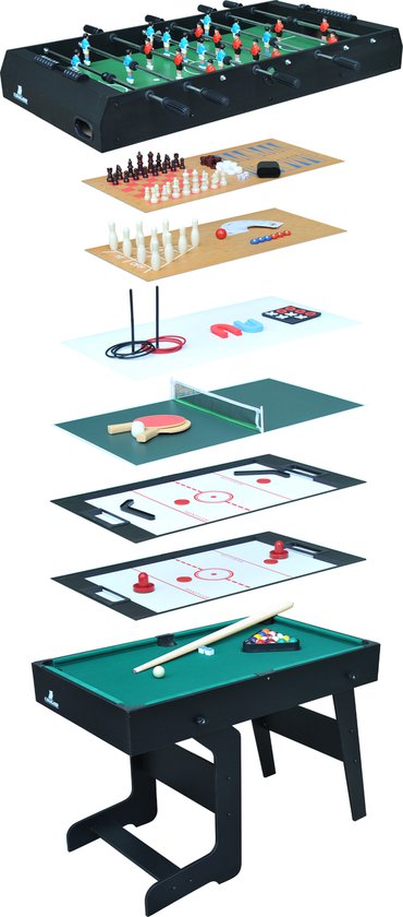 Cougar All-in-One 16-in-1 Multi speeltafel opklapbaar Zwart - Voetbaltafel, pooltafel, airhockeytafel, tafeltennistafel en shuffleboard - Inclusief accessoires
