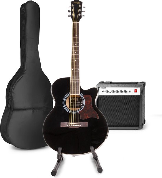 Elektrisch akoestische gitaar - MAX ShowKit gitaarset met 40W gitaar versterker, gitaar standaard, gitaar stemapparaat, gitaartas en plectrum - Zwart