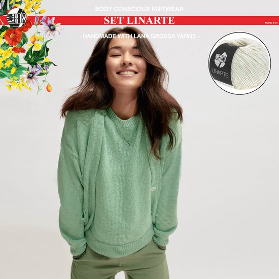 Breipakket top en trui mt.36/38 met Linarte garen model 8 & 9 van Lana Grossa Classici nr.24-kleur wit-10% korting!