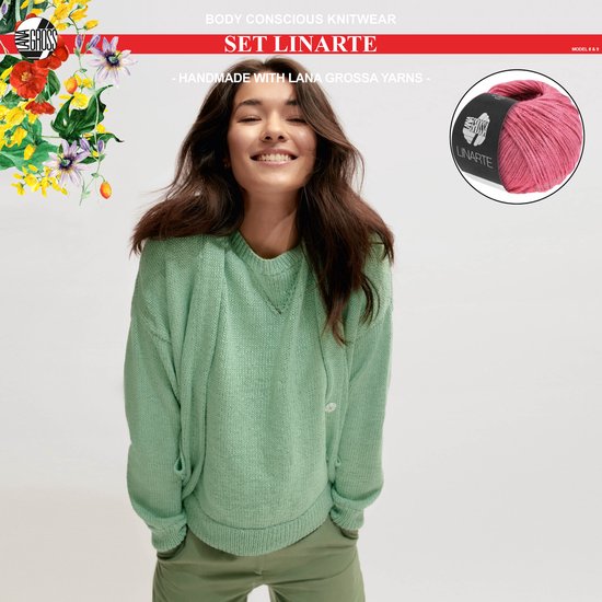 Breipakket top en trui mt.36/38 met Linarte garen model 8 & 9 van Lana Grossa Classici nr.24-kleur azalea-10% korting!