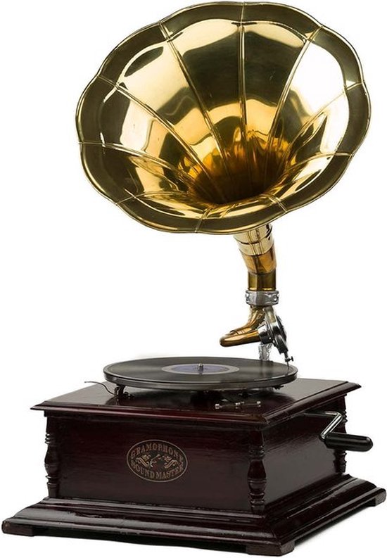 Grammofoon - Platenspeler - LP speler - Vierkant - Werkt echt - Ouderwetse slinger motor 78 Toeren