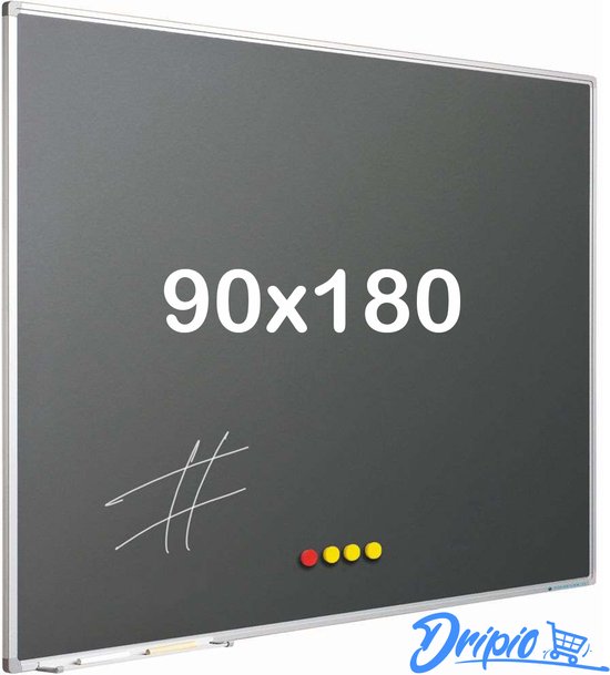 Krijtbord PRO - Magnetisch - Schoolbord - Eenvoudige montage - Geëmailleerd staal - Grijs - 90x180cm -