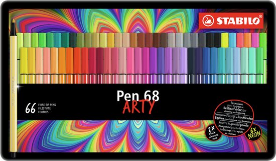 STABILO Pen 68 - Premium Viltstift - Metalen Etui Met 66 Stuks - Met 65 Verschillende Kleuren