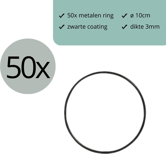Zwart metalen ring Ø10cm - 50 stuks - (Dromenvanger ring 15cm - draad staal ring - stalen ring - bloemen ring - macrame ring)