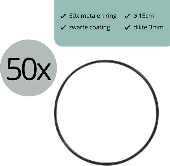 Zwart metalen ring ø15cm - 50 stuks - (Dromenvanger ring 10cm - draad staal ring - stalen ring - bloemen ring - macrame ring)