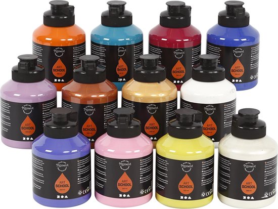 Pigment Art School, semi-glanzend, extra kleuren, 12x500 ml/ 1 doos