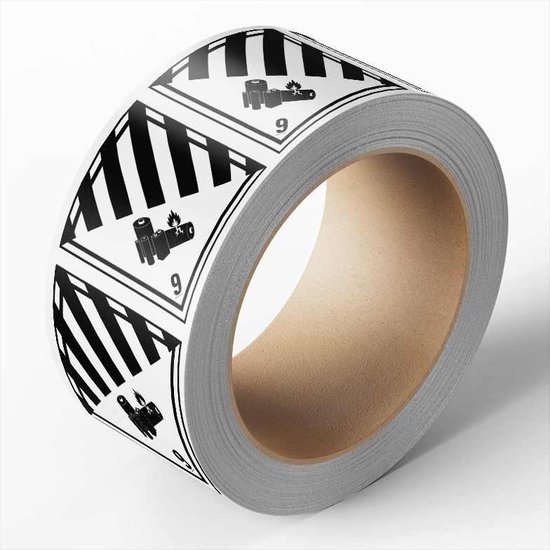 ADR sticker klasse 9 sticker gevaarlijke stoffen met pictogram, zeewaterbestendig op rol 100 x 100 mm