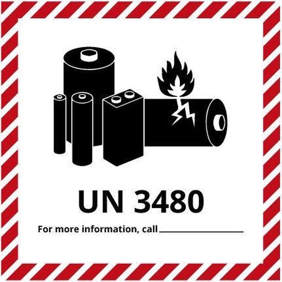 UN3480 sticker op rol met telefoonnummer 150 x 150 mm - 160 per rol