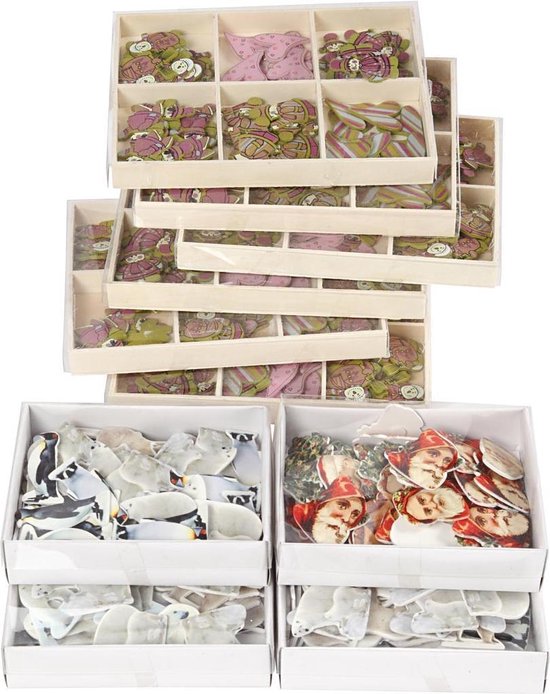 Houten figuren, H: 40-50 mm, B: 15-45 mm, Inhoud kan variëren , 600 stuk/ 1 doos