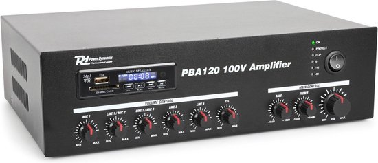 PBA120 100V versterker 120W van Power Dynamics met Bluetooth, Radio & USB SD speler