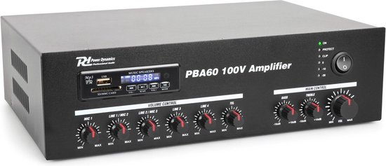 PBA60 100V versterker 60W van Power Dynamics met Bluetooth, Radio & USB SD speler
