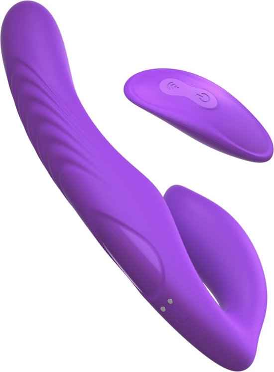 Dubbele strap on dildo usb oplaadbaar - paars