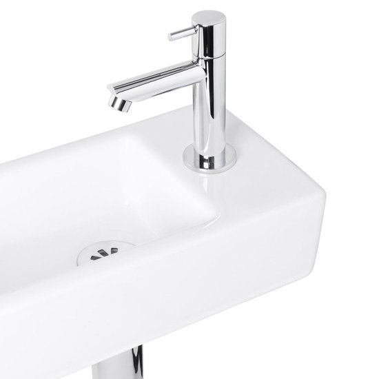 Differnz Helios Fonteinset - Wasbak Keramiek - Wit - Rechte Kraan - Chroom - Standaard Greep - 36 x 18 x 9 cm