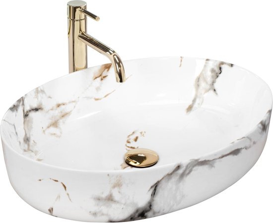 REA Queen Opzetwastafel - Waskom - 55 x 41.5 x 14 cm - Lava Glans - Marmerlook