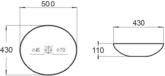 Waskom opbouw Oval50 Ø 50x43x11cm