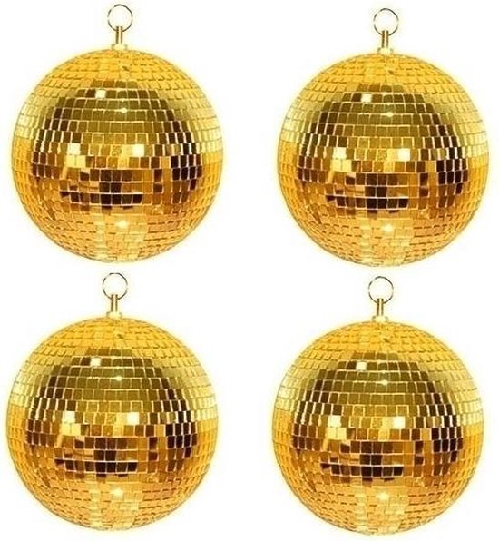 4x Disco spiegel ballen goud 30 cm - Discobal - Spiegelbal - Themafeest decoratie