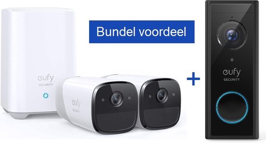 Eufy 4-in-1 starter bundel - Eufy deurbel met Homebase 2 en 2x Eufycam 2 Pro - Buiten beveiligingscamera en deurbel - 2K camera