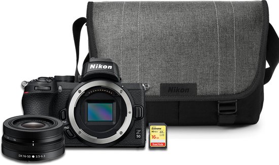 Nikon Z50 - 16-50mm - Tas - 16GB geheugenkaart - Zwart