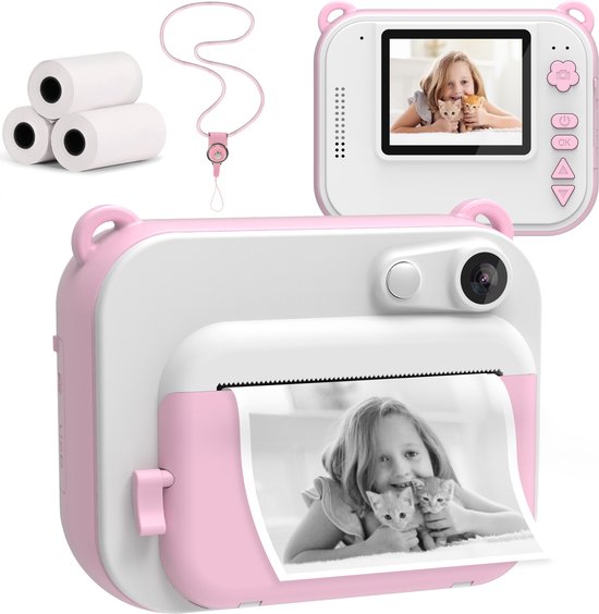 Silvergear Kindercamera - Mobiele Fotoprinter - 4 Games - MP3 - Roze - Sint & Kerst Cadeau