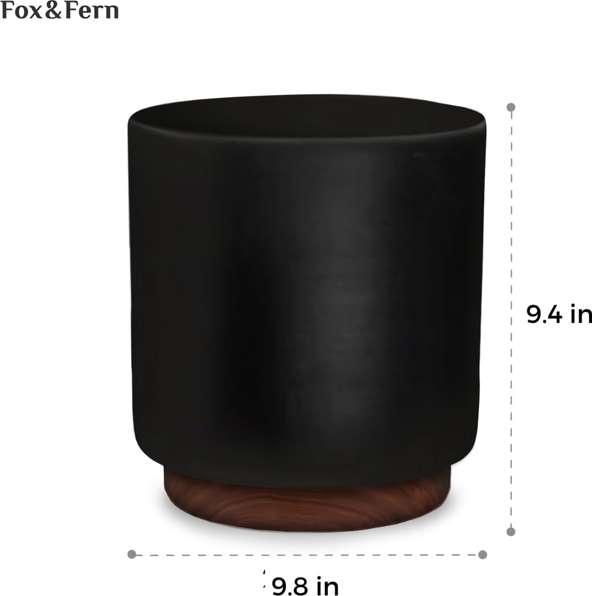 Nieuwe 10 inch plantenpot met walnoot houten basis - perfect past plantenstandaard - drainageplug - buiten binnen - zacht zwart