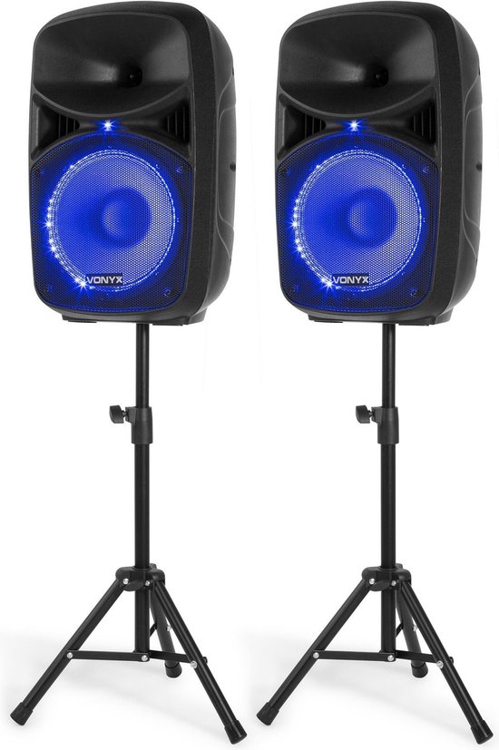 PA Speakersset met LED Verlichting, Bluetooth en Microfoon - Vonyx VPS102A - 600 Watt - USB