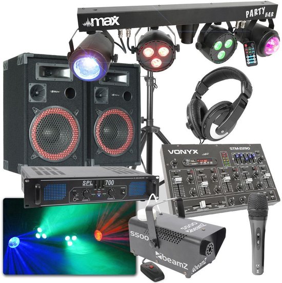 COMPLETE 700W BLUETOOTH DJ DISCO SET MET GELUID, LICHT EN ROOK