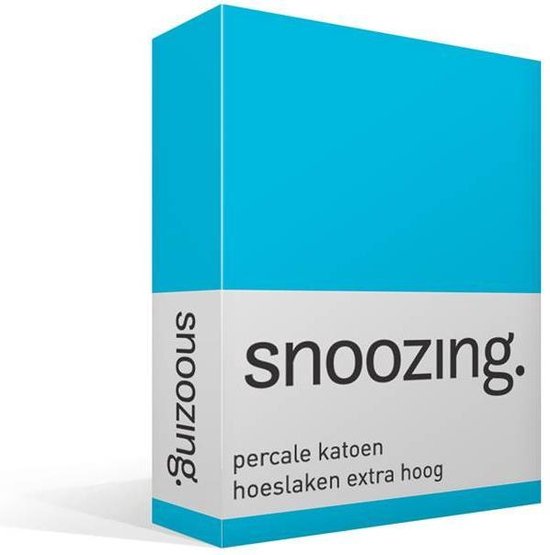 Snoozing - Hoeslaken - Extra hoog - Lits-jumeaux - 180x220 cm - Percale katoen - Turquoise