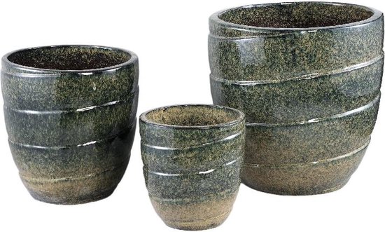 PTMD Bloempot Brennen - 43x43x44 cm - Keramiek - Groen - Set van 3