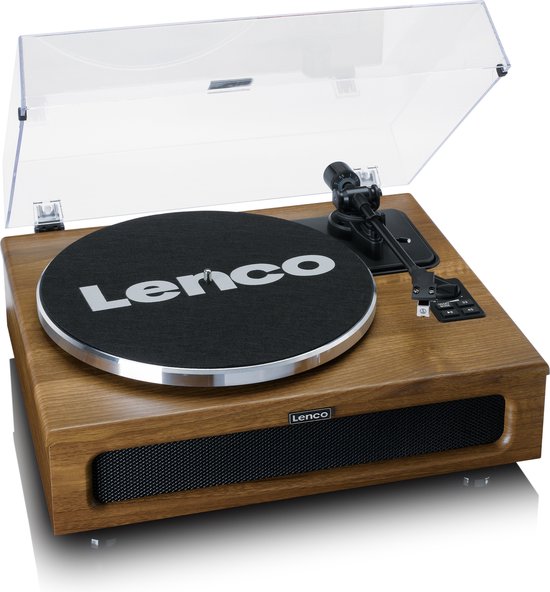 Lenco LS-410WA - Platenspeler met Bluetooth - 4 ingebouwde Speakers - Extra Naald - Hout