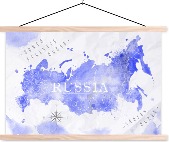Posterhanger incl. Poster - Schoolplaat - Wereldkaart - Rusland - Abstract - 150x100 cm - Blanke latten