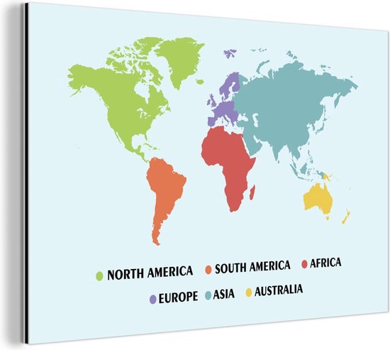 Wanddecoratie Metaal - Aluminium Schilderij Industrieel - Wereldkaart Kinderen - Trendy - Kleuren - 150x100 cm - Dibond - Foto op aluminium - Industriële muurdecoratie - Voor de woonkamer/slaapkamer