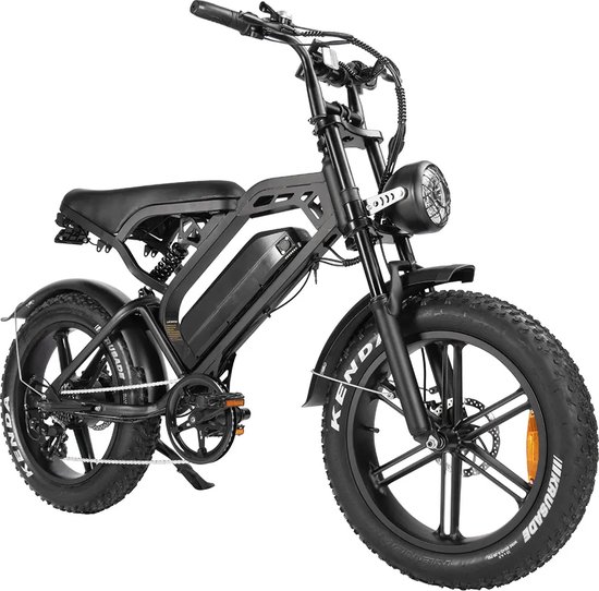 Kick&Move - V20 Model - laatste versie 2023 - Zwart - Elektrische Fatbike - Fatbikes - E-Bike - 25 km/u - 250W - 7 Versnellingen - Compleet met kettingslot + telefoonhouder + voetsteunen achter