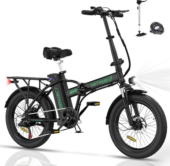 Hitway BK11 - Elektrische Fiets - E-Bike Opvouwbaar - 11.2Ah - 2023 Model - Zwart/Groen