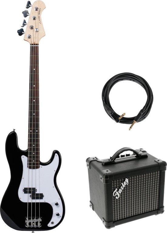 Fazley FPB118 Black elektrische basgitaar - Met versterker - Met Kabel - Voor Beginners - Zwart