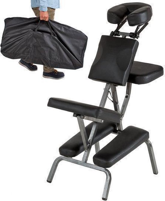 tectake® - Massagestoel, behandelstoel met dikke bekleding zwart inclusief zwarte draagtas
