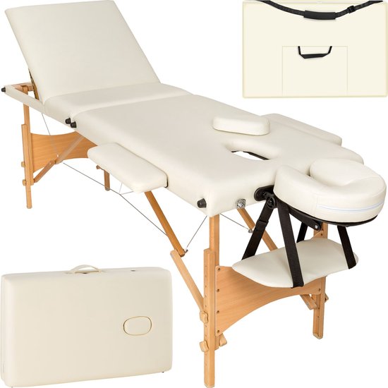 tectake® - Mobiele massagetafel - 3 zones - 5 cm dik - incl. zwarte draagtas - beige - 401465
