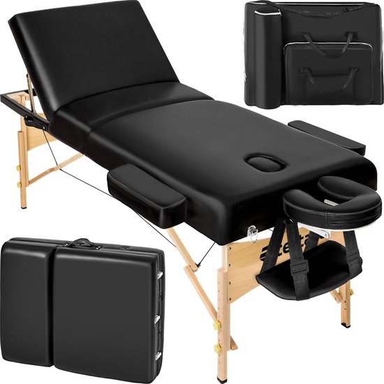 tectake® - Massagetafel portable/draagbaar - matras 7,5 cm - incl. draagtas, kleur zwart - 404376