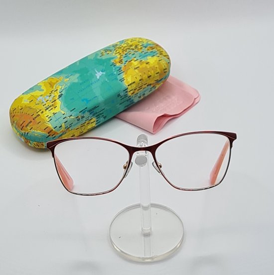 Elegante dames bril +2.5 / Leesbril op sterkte +2,5 / roze kleur / anti-reflecterende lenzen / XE2114 C3 / Leuke trendy dames montuur cat eye met brilkoker en microvezeldoekje / Lunettes leesbrillen dames / Aland optiek