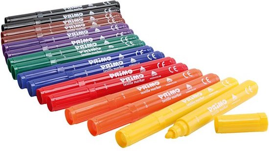 PRIMO Textielstiften, diverse kleuren, 12x8 stuk/ 1 doos