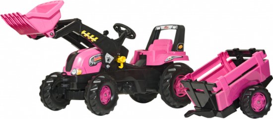 Rolly Kid Junior met voorlader + aanhanger roze