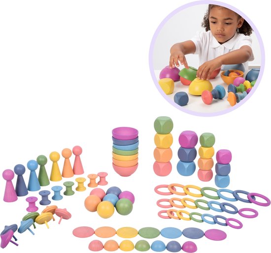TickiT Rainbow Wooden Super Set | Mega Houten Sorteer en Speelset Groot | 84 stuks