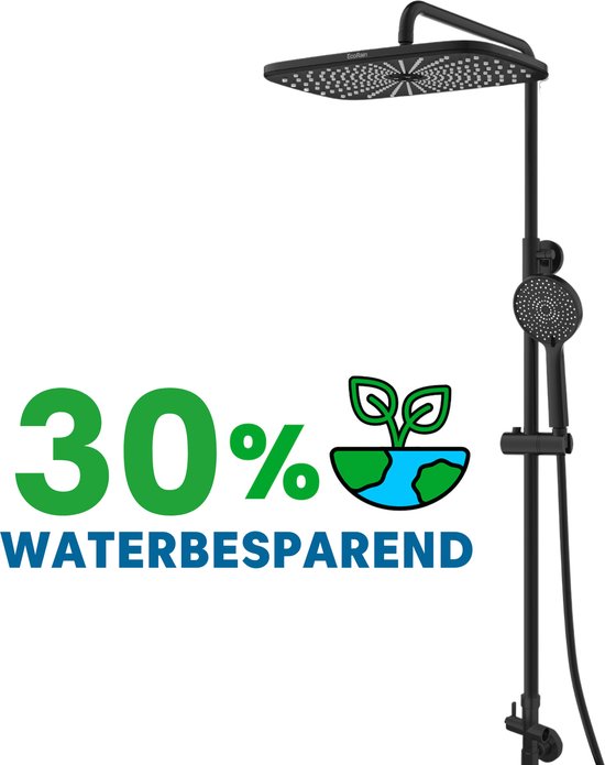 EcoRain Waterbesparende Regendouche Doucheset Melvin 30 CM - Zonder Thermostaatkraan - Zwart