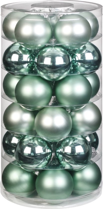 60x Mint groene glazen kerstballen 6 cm glans en mat - Kerstboomversiering mint groen