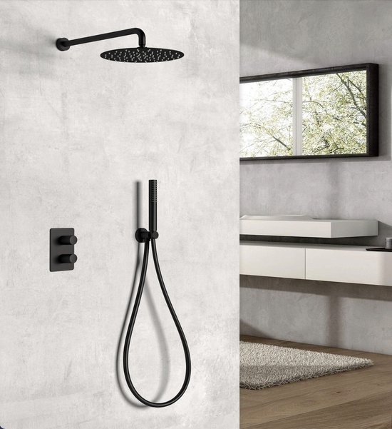 WEBO Atlanta regendoucheset - Inbouw - Mat zwart - Doucheset - 25cm - Stortdouche - Complete doucheset - Handdouche