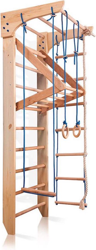 Juliard.Club Klimrek Groei 220 met Touwset - Klimwand Klimtoestel met Touw Ringen Ladder - Klimrek met optrekstang pull up bar - kleur vernis