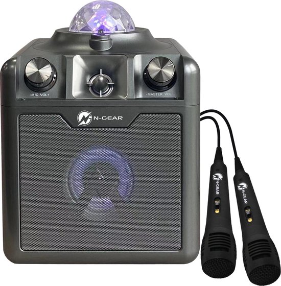 N-GEAR Disco Star 710 Space Grey - Draadloze Bluetooth Party Speaker - Karaoke Set - Sterrenprojector - 2 Microfoons