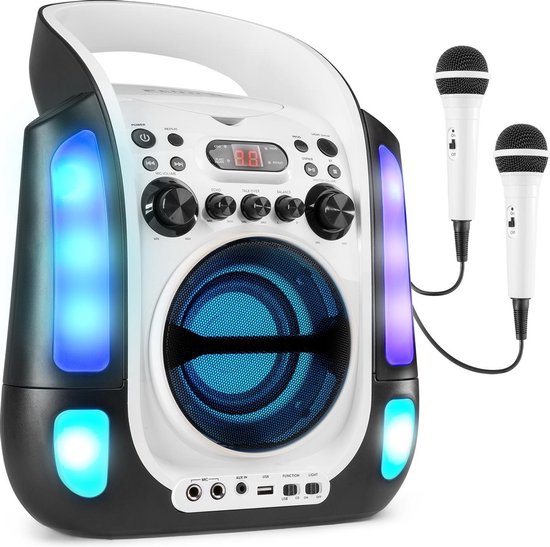 Karaoke Set met 2 Microfoons en LED Lichteffecten - Fenton SBS30W - Karaoke CD+G Speler met Bluetooth