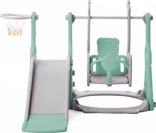 Merax 4-in-1 Speeltoestel - Speeltoren met Schommel en Glijbaan - Speelhuisje voor Binnen en Buiten - Groen