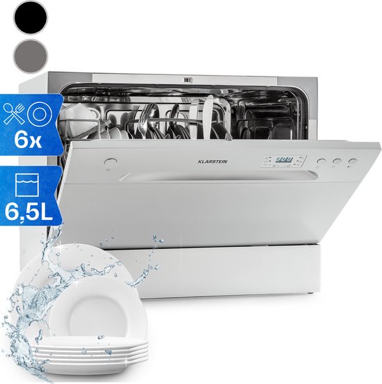 Klarstein Havasia Uv 6 Vaatwasser - 1380W - 6 Couverts - Uv-Licht - Vrijstaand - Geschikt Voor Inbouw - 55 Kwh/100 Bedrijfscycli - Toetsbediening - Aquastop - Zilver
