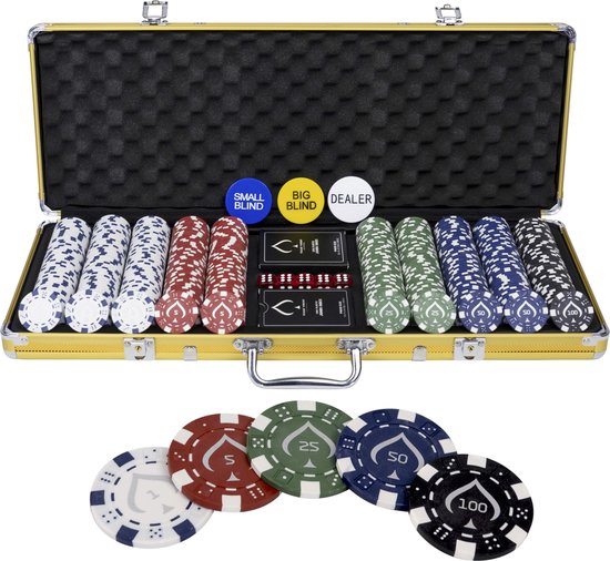 Texas' Finest Golden Pokerset - 500 Pokerchips - Casino Speelkaarten - Poker - Pokersets